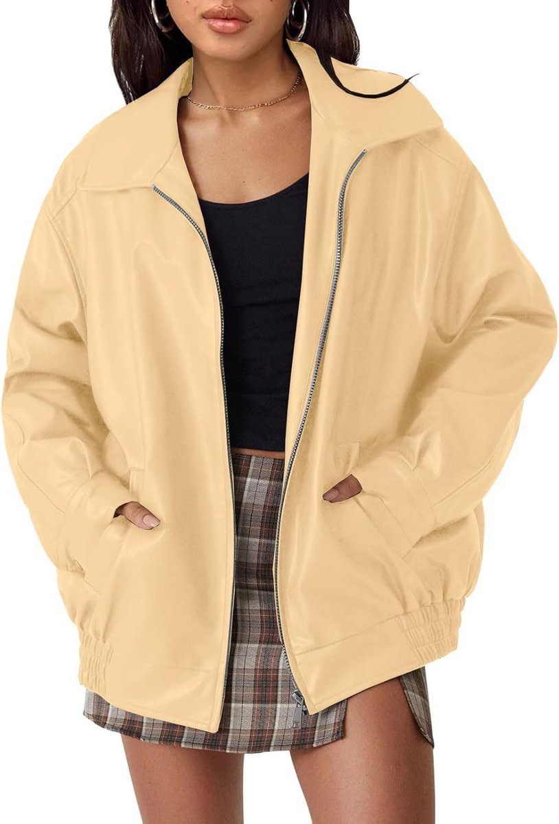 Liv | Kvinne Oversized Faux Skinnjakke Med Glidelås Bomber