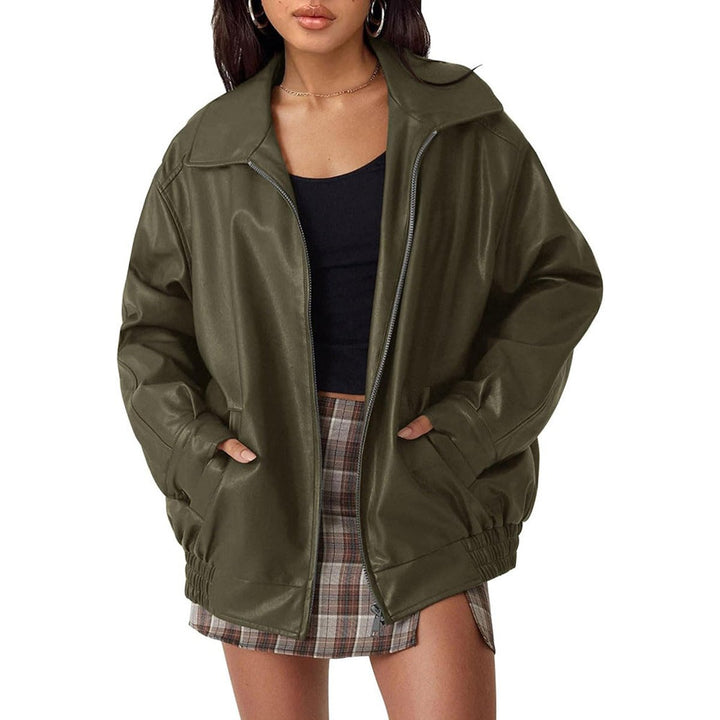 Liv | Kvinne Oversized Faux Skinnjakke Med Glidelås Bomber