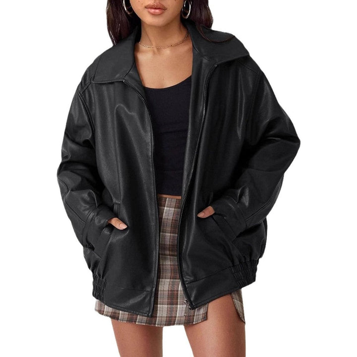 Liv | Kvinne Oversized Faux Skinnjakke Med Glidelås Bomber
