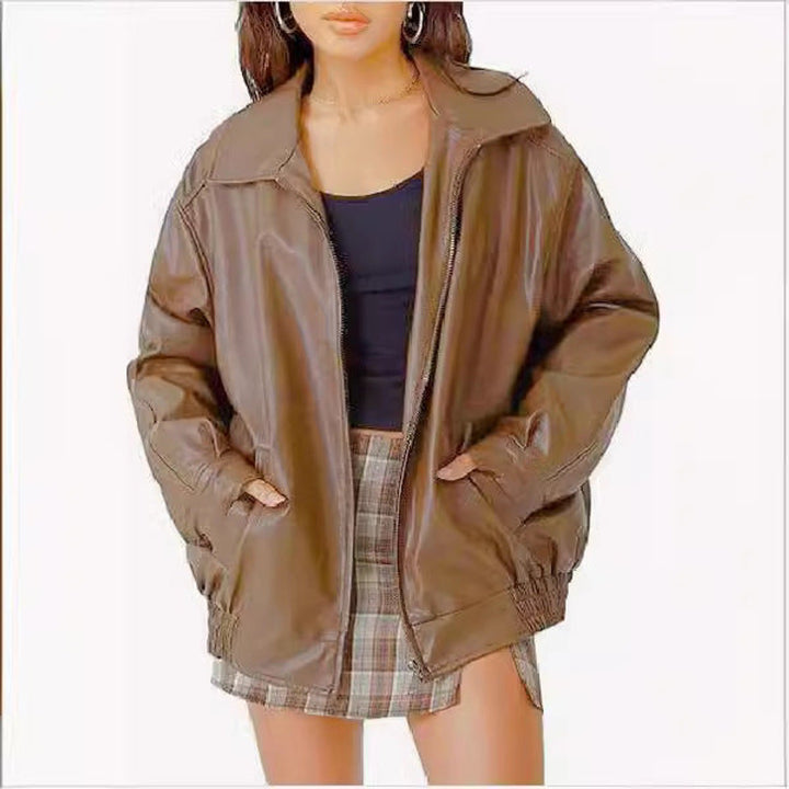 Liv | Kvinne Oversized Faux Skinnjakke Med Glidelås Bomber