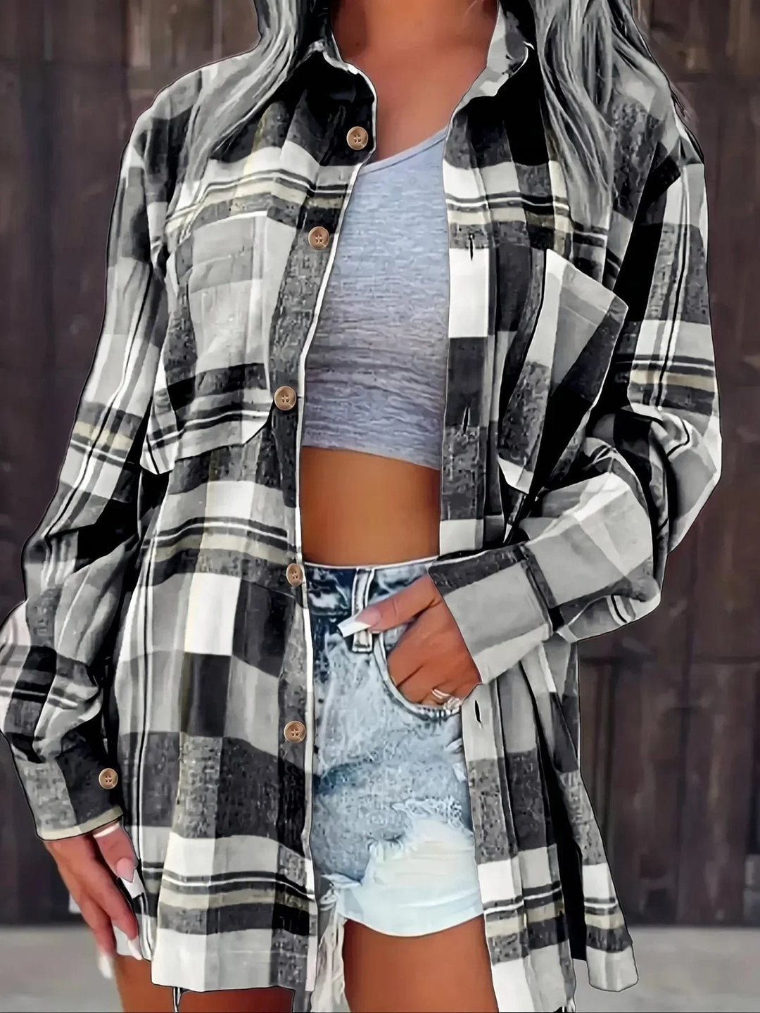 Ida | Kvinne Oversized Rutete Flanell Langermet Skjorte