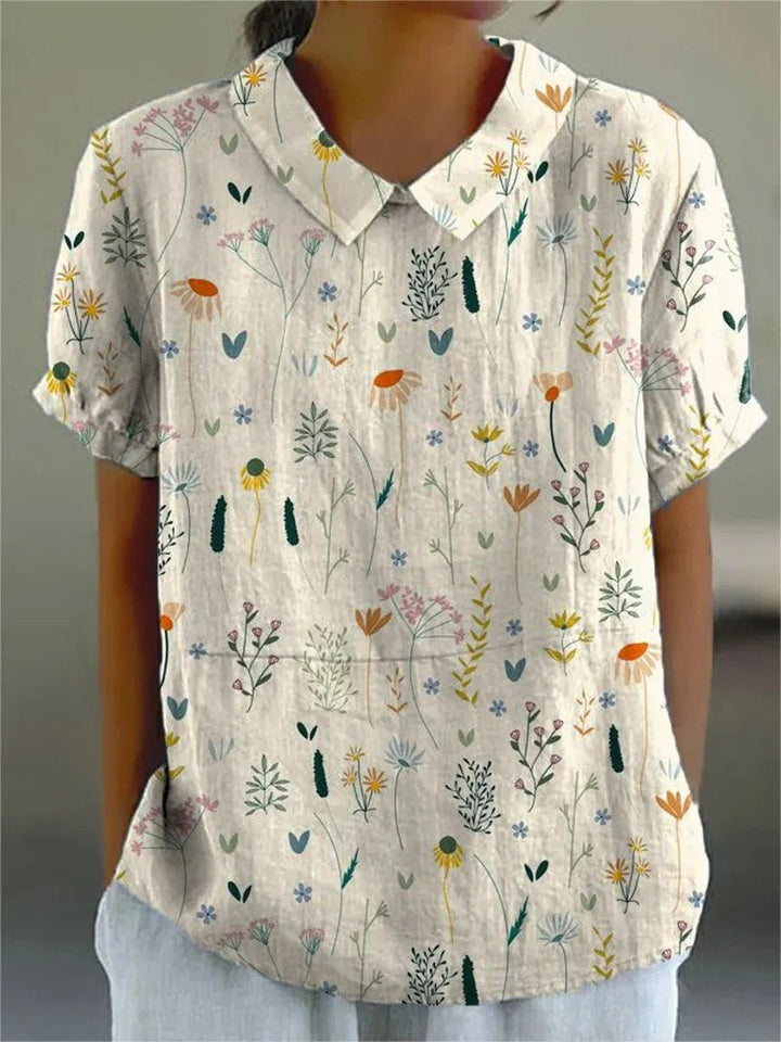 Sofia | Kvinners Poloshirt med Blomsterprint Løs Passform Klassisk Krage
