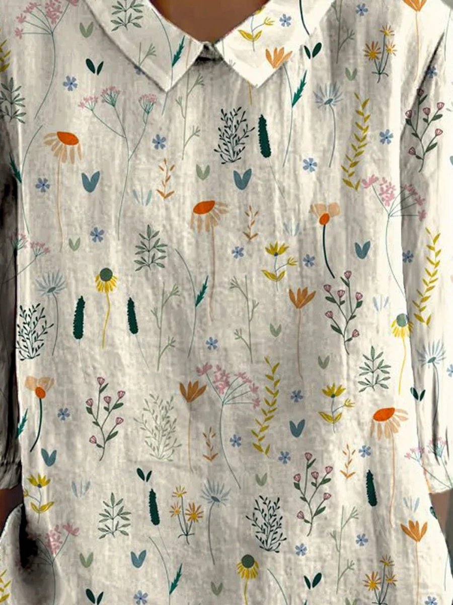 Sofia | Kvinners Poloshirt med Blomsterprint Løs Passform Klassisk Krage