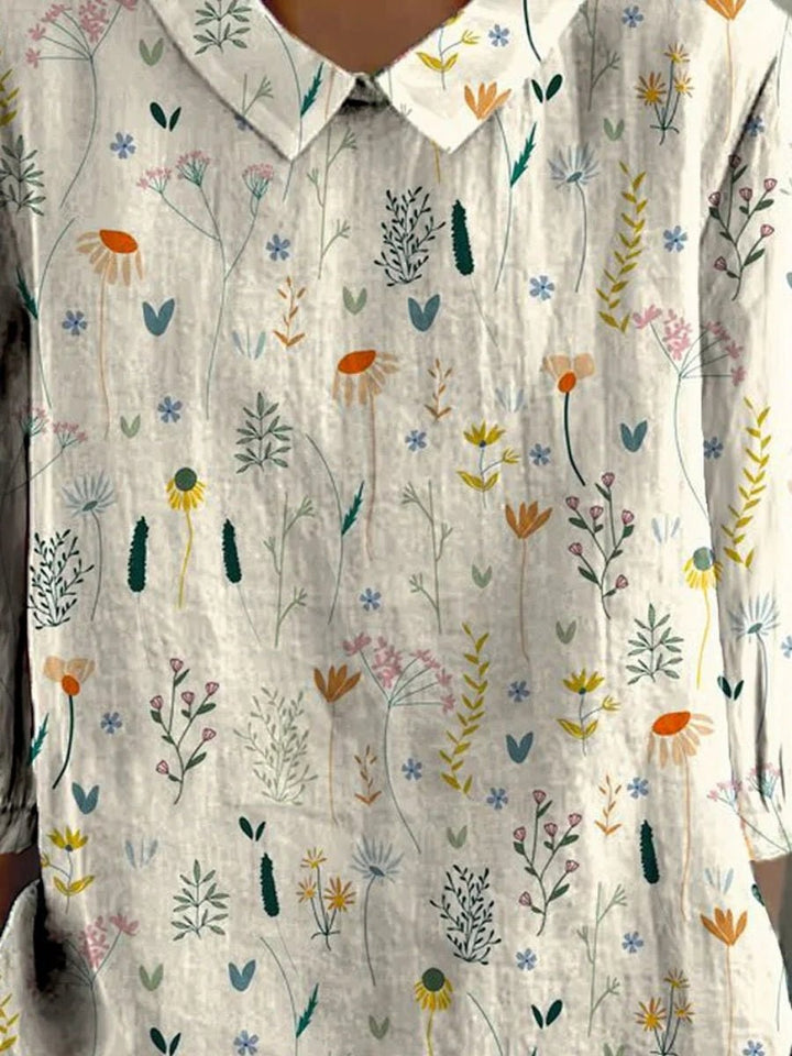 Sofia | Kvinners Poloshirt med Blomsterprint Løs Passform Klassisk Krage