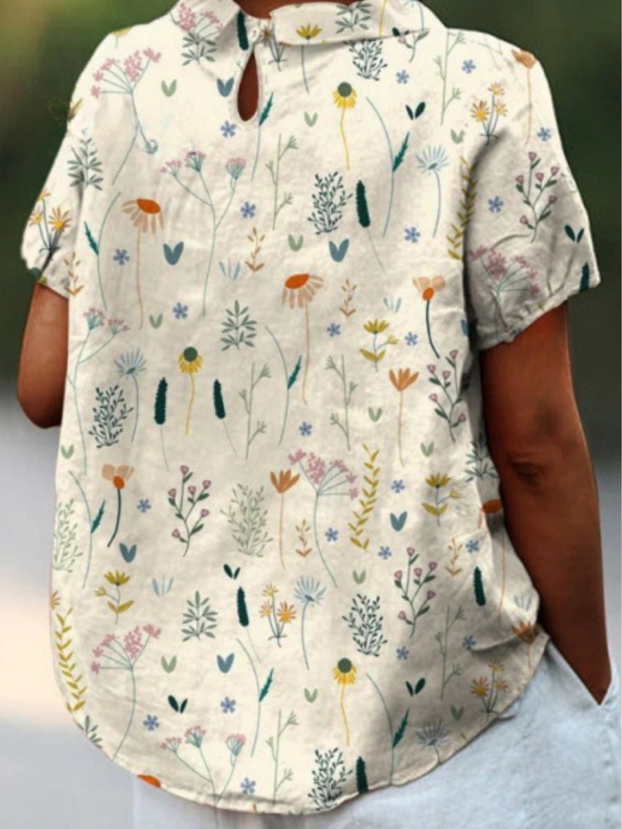 Sofia | Kvinners Poloshirt med Blomsterprint Løs Passform Klassisk Krage