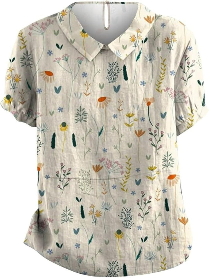 Sofia | Kvinners Poloshirt med Blomsterprint Løs Passform Klassisk Krage