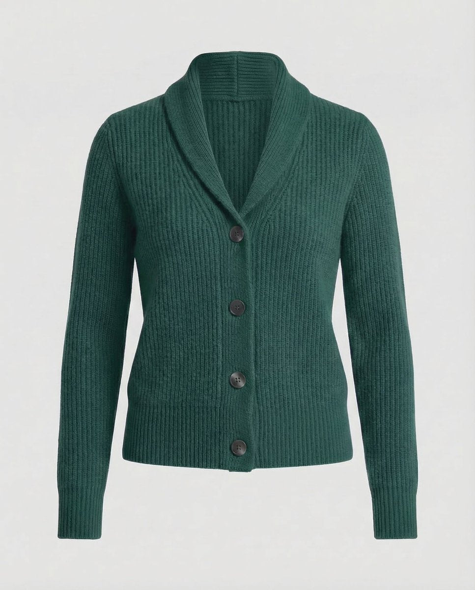Laura | Dame Ribbestrikket Cardigan med Revers og Knapplukking