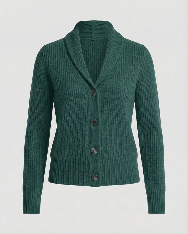 Laura | Dame Ribbestrikket Cardigan med Revers og Knapplukking