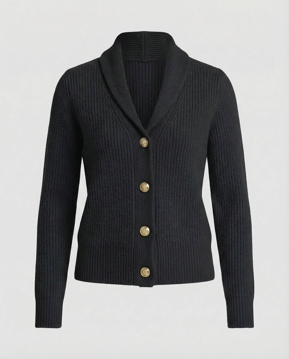 Laura | Dame Ribbestrikket Cardigan med Revers og Knapplukking