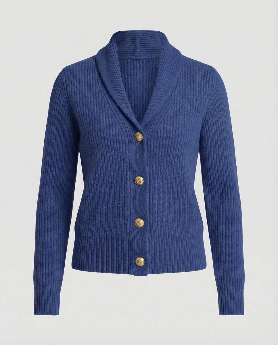 Laura | Dame Ribbestrikket Cardigan med Revers og Knapplukking