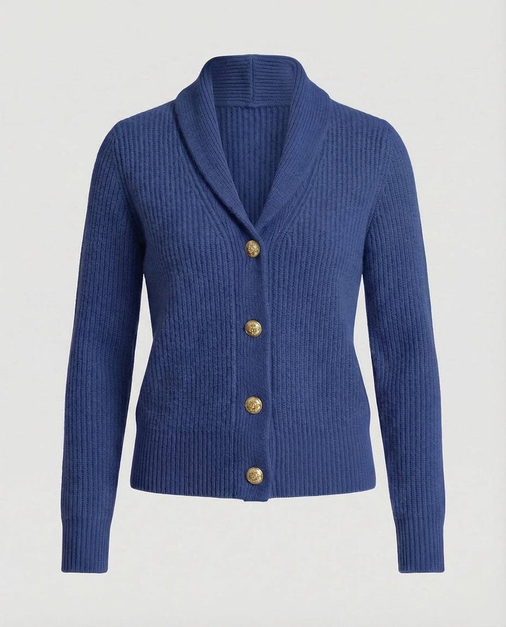 Laura | Dame Ribbestrikket Cardigan med Revers og Knapplukking