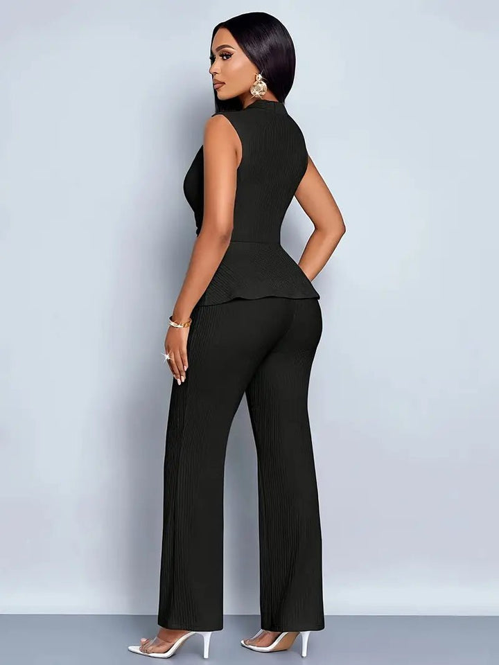 Anna | Dame Uten Ermer Peplum Wrap-Top Flared Bukse Sett