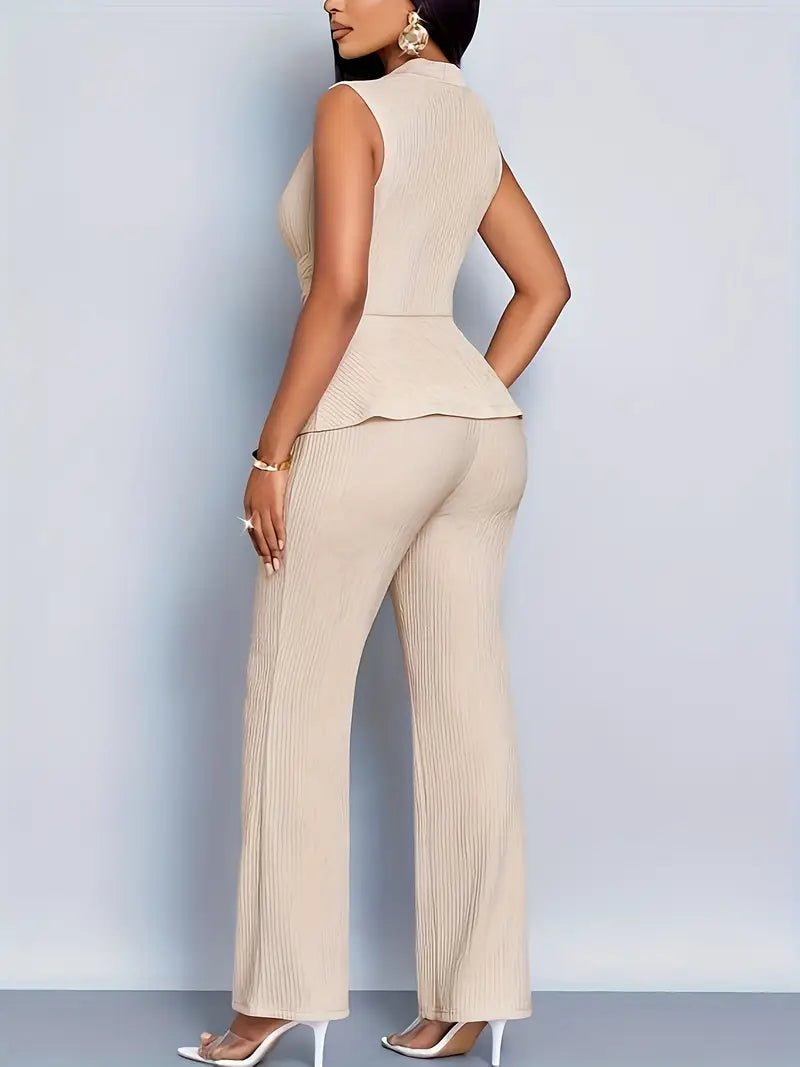 Anna | Dame Uten Ermer Peplum Wrap-Top Flared Bukse Sett