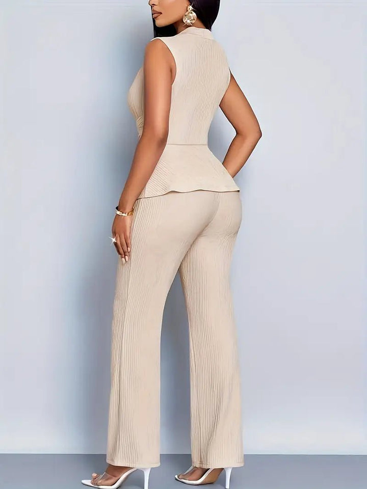 Anna | Dame Uten Ermer Peplum Wrap-Top Flared Bukse Sett