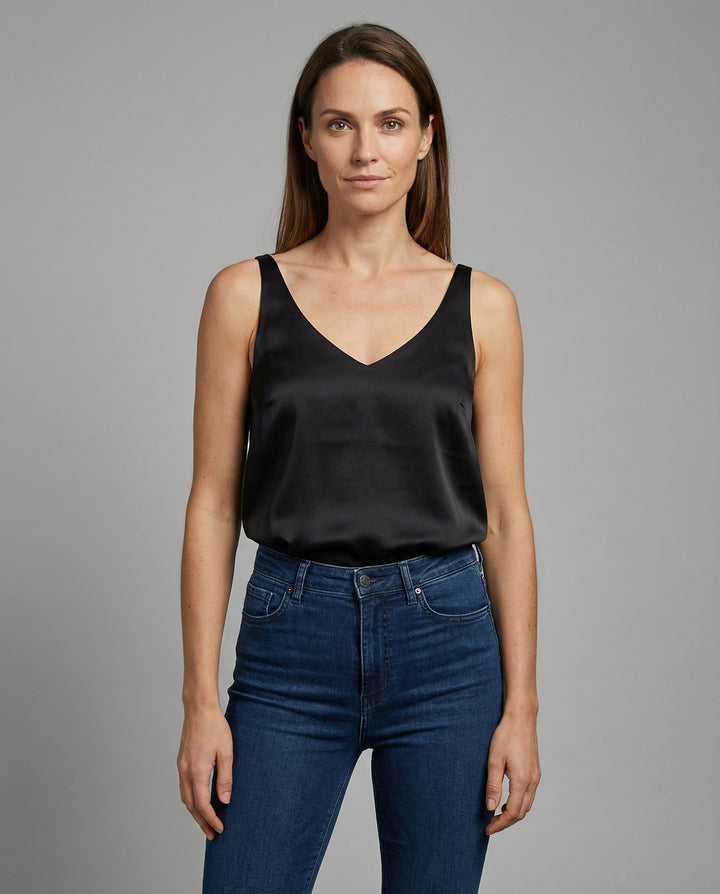 Ida | Kvinne Satin Camisole V-Hals Bred Stropper