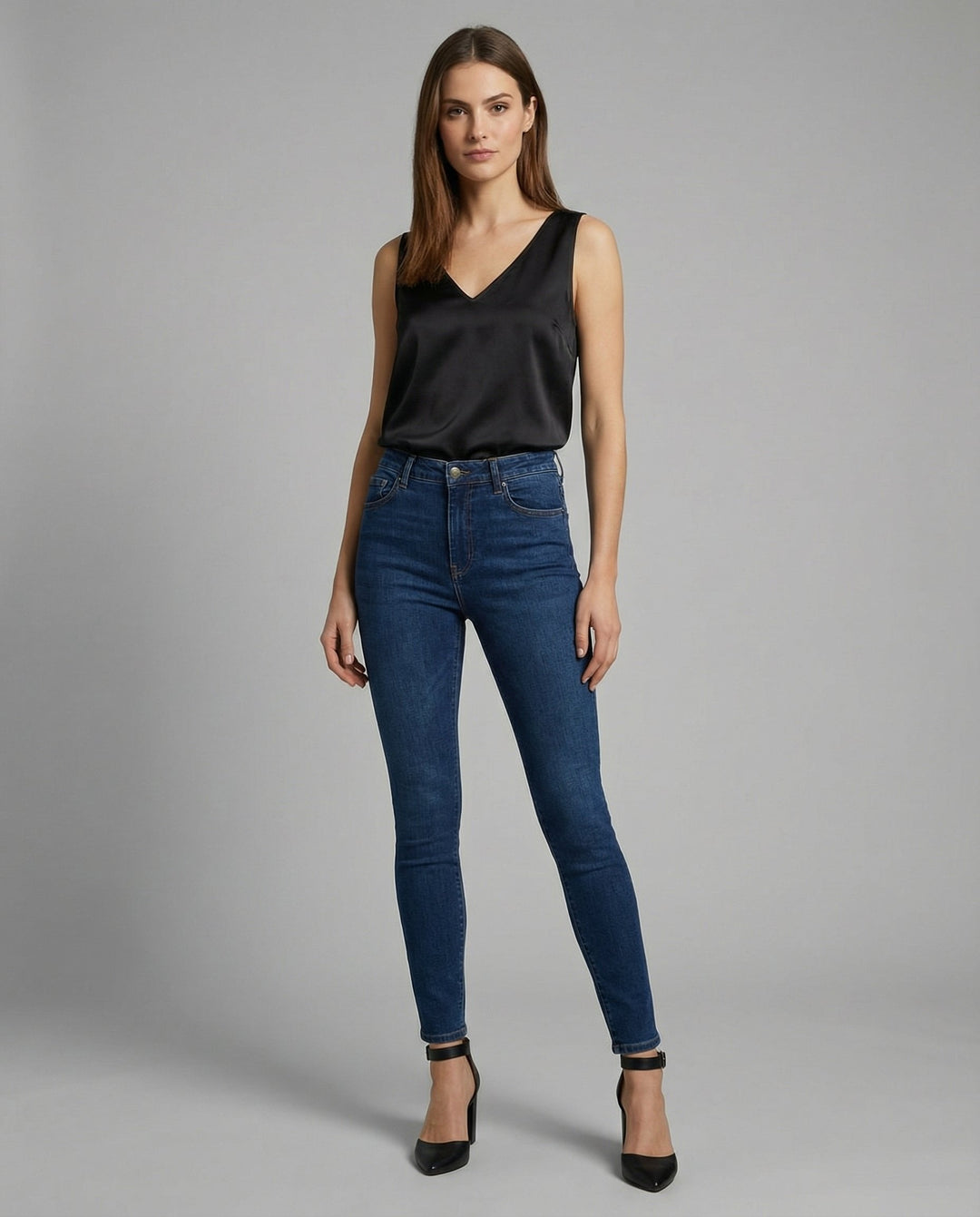 Ida | Kvinne Satin Camisole V-Hals Bred Stropper