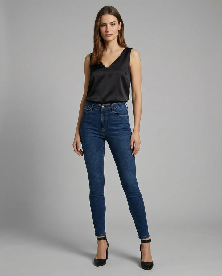 Ida | Kvinne Satin Camisole V-Hals Bred Stropper