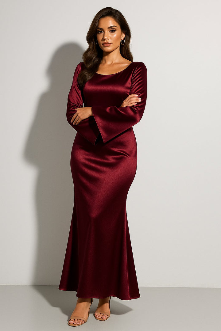 Karla | Kvinnenes Satin Langermet Fishtail Maxi Kjole