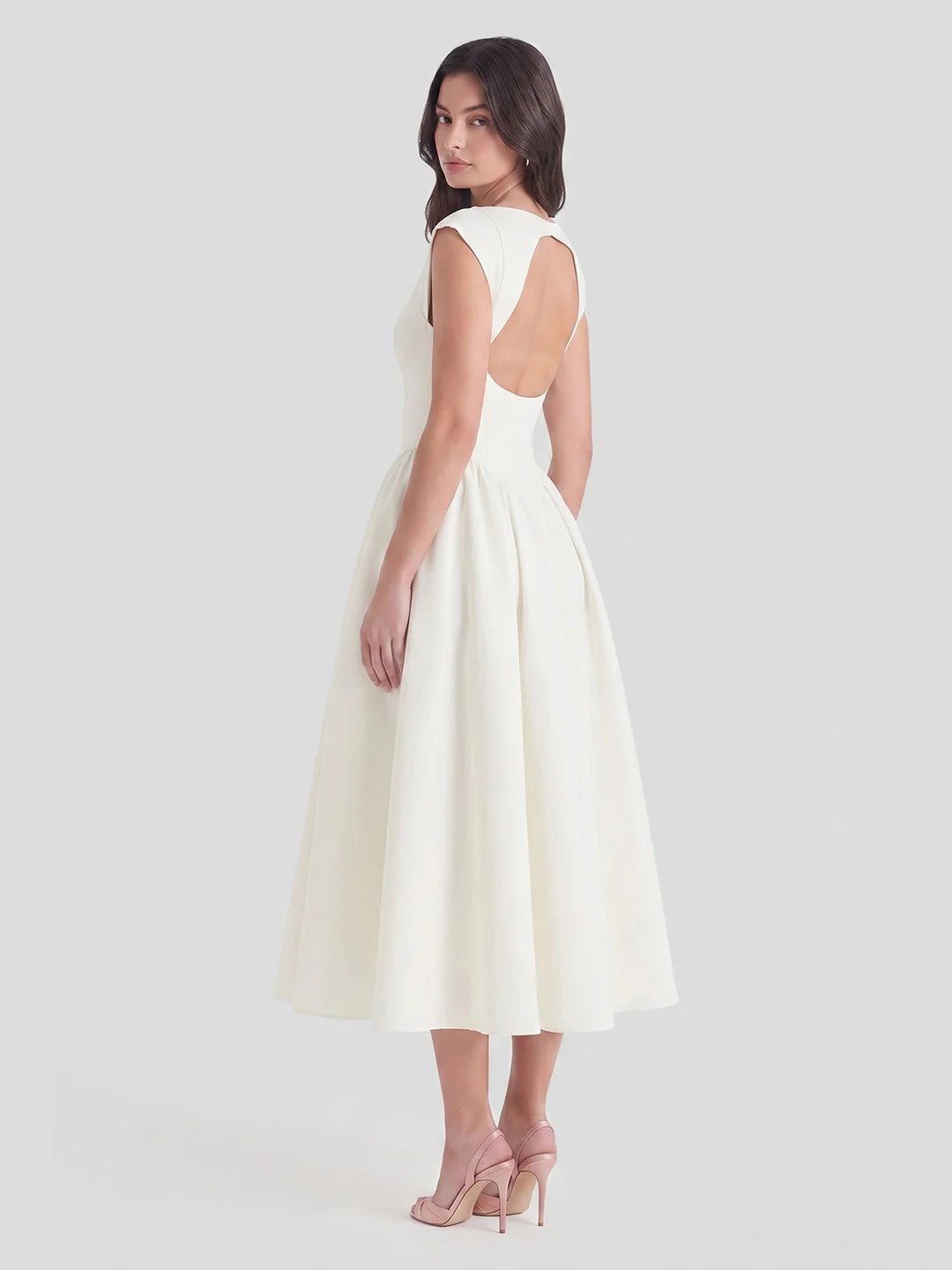 Ida | Kvinne Satin Midi Kjole Båt Utringning Korte Ermer