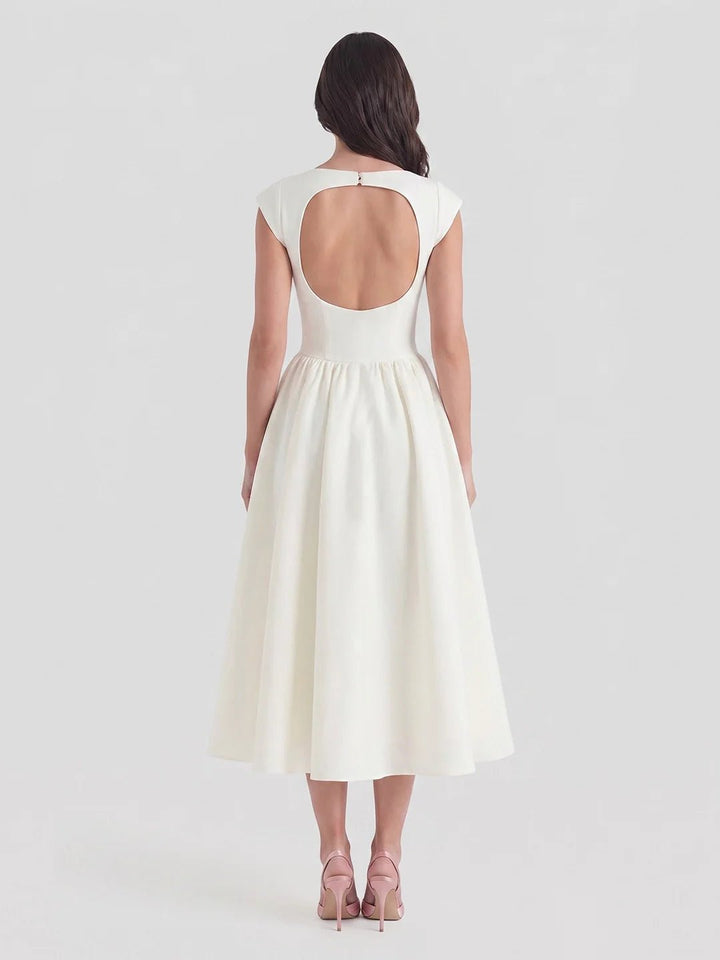 Ida | Kvinne Satin Midi Kjole Båt Utringning Korte Ermer