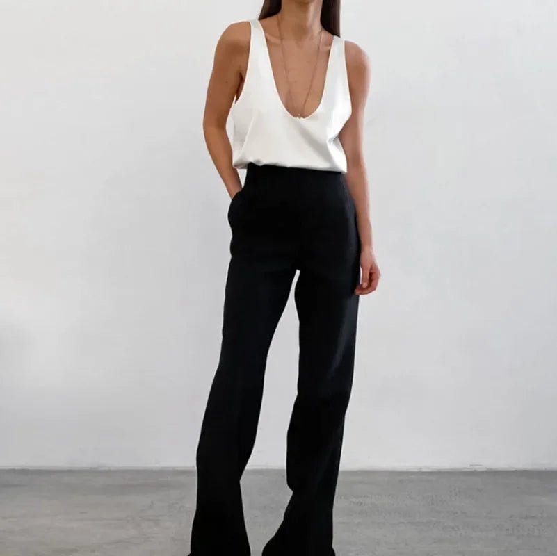 Karla | Kvinne Satin Tank Top Dyp U-Cut Løs Passform