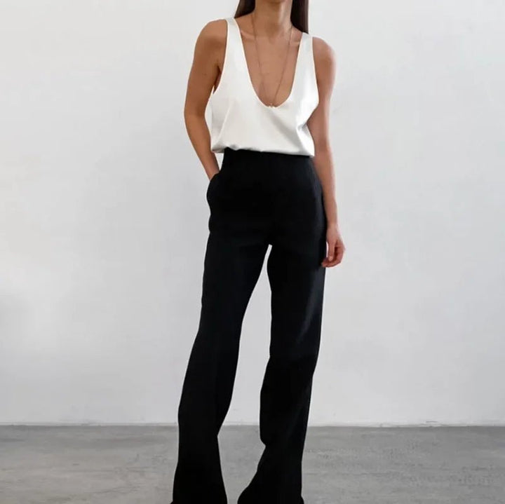 Karla | Kvinne Satin Tank Top Dyp U-Cut Løs Passform