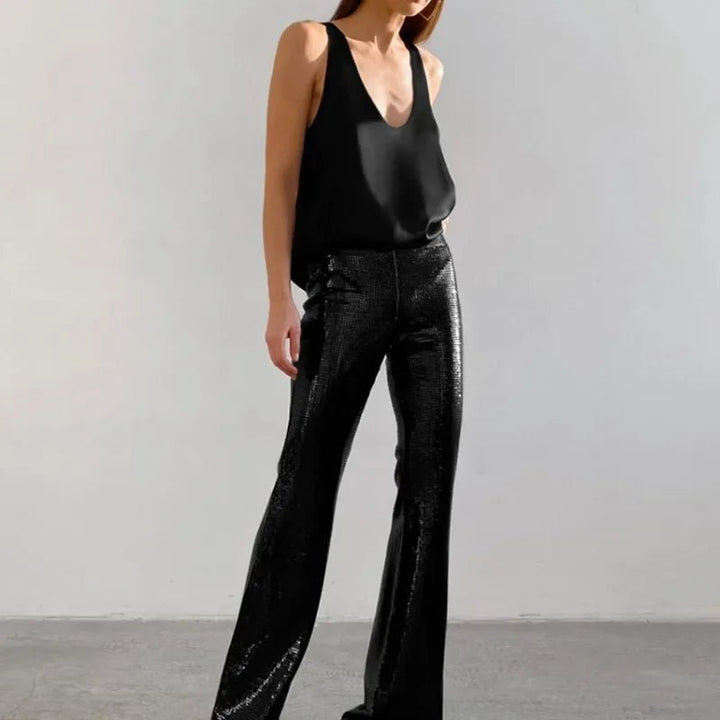 Karla | Kvinne Satin Tank Top Dyp U-Cut Løs Passform
