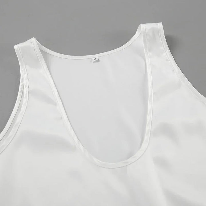 Karla | Kvinne Satin Tank Top Dyp U-Cut Løs Passform