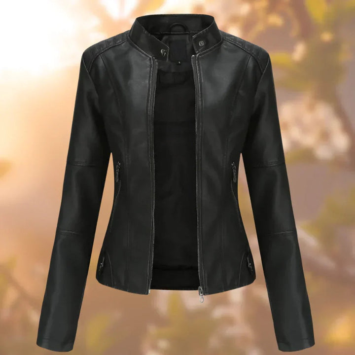 Ida | Kvinners Slim-Fit Glidelås Faux Skinnjakke med Ståkrage