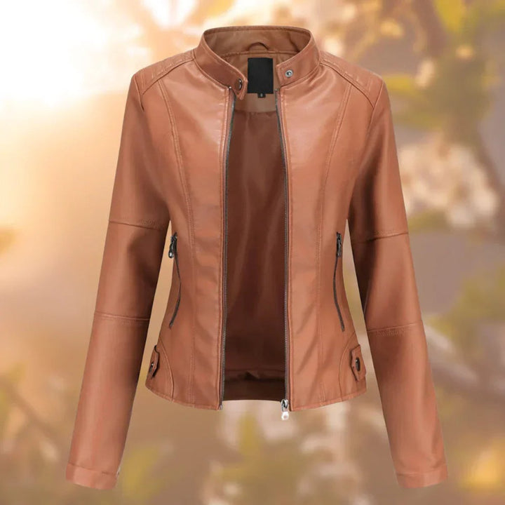 Ida | Kvinners Slim-Fit Glidelås Faux Skinnjakke med Ståkrage