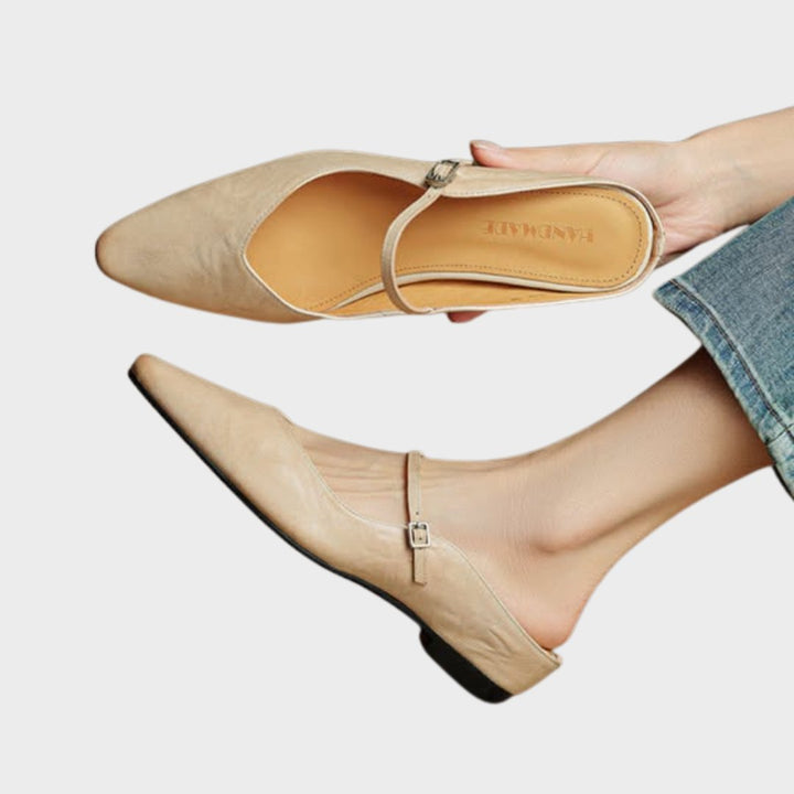 Alma | Kvinne Spiss Lær Mary Jane Mules Flate Slip-On Sko