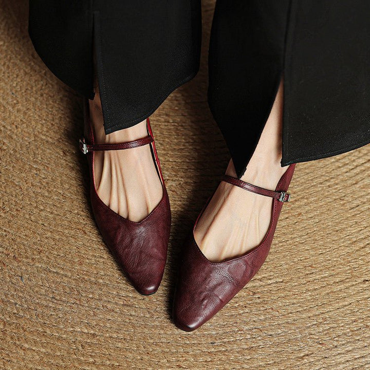 Alma | Kvinne Spiss Lær Mary Jane Mules Flate Slip-On Sko