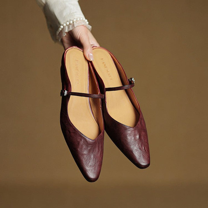 Alma | Kvinne Spiss Lær Mary Jane Mules Flate Slip-On Sko