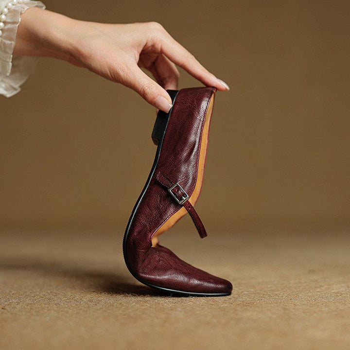 Alma | Kvinne Spiss Lær Mary Jane Mules Flate Slip-On Sko