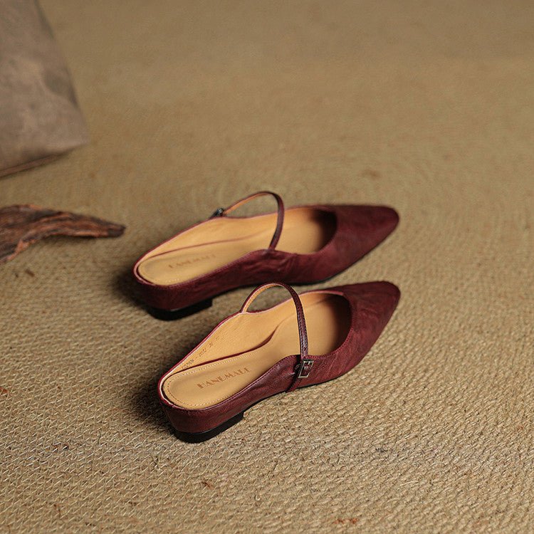 Alma | Kvinne Spiss Lær Mary Jane Mules Flate Slip-On Sko