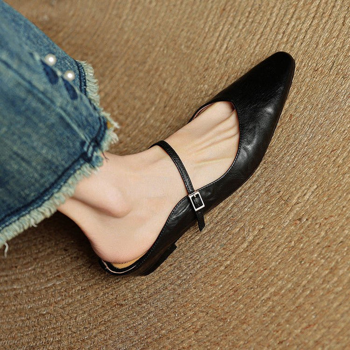 Alma | Kvinne Spiss Lær Mary Jane Mules Flate Slip-On Sko