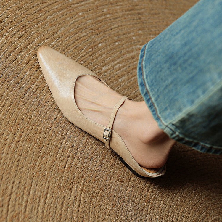 Alma | Kvinne Spiss Lær Mary Jane Mules Flate Slip-On Sko
