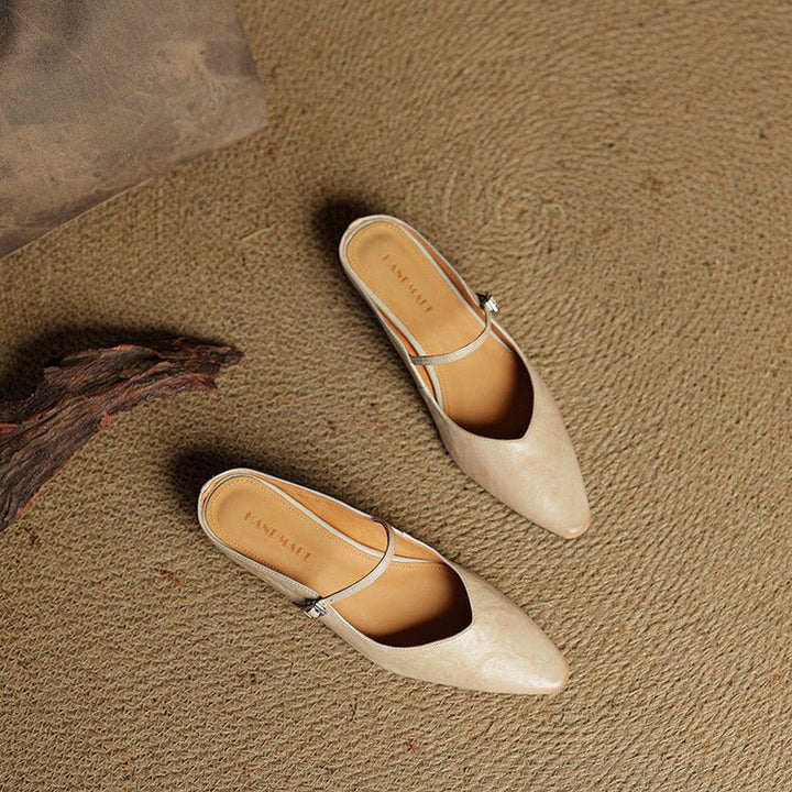 Alma | Kvinne Spiss Lær Mary Jane Mules Flate Slip-On Sko