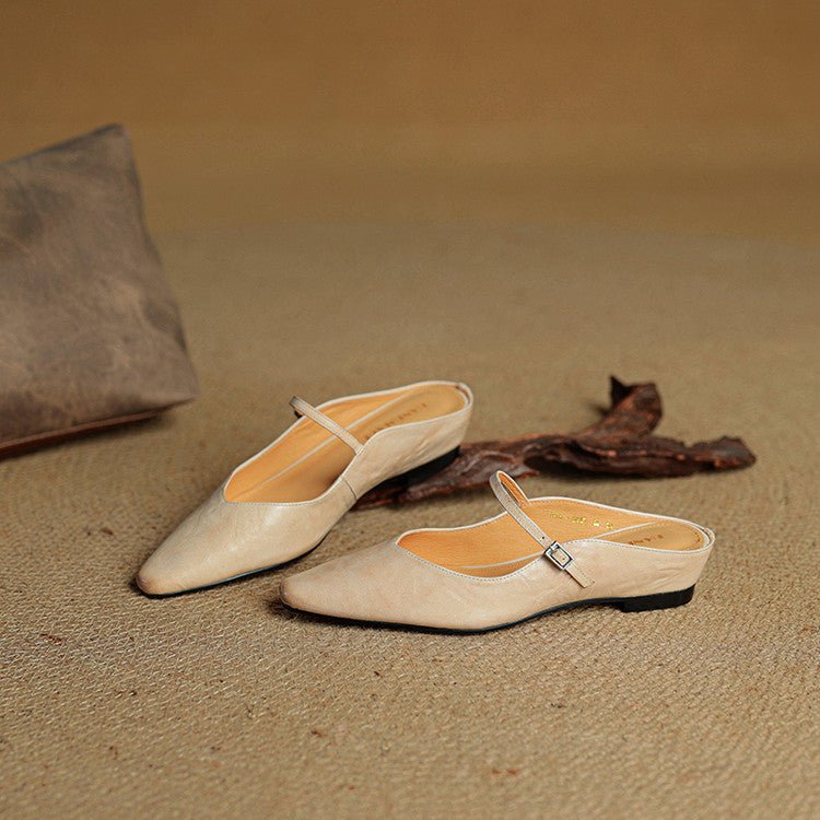 Alma | Kvinne Spiss Lær Mary Jane Mules Flate Slip-On Sko