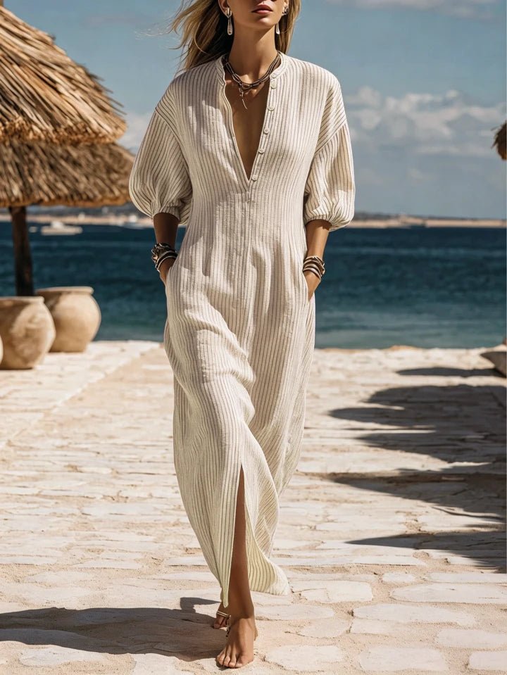 Astrid | Kvinne Striped Button-Down Midi Kjole