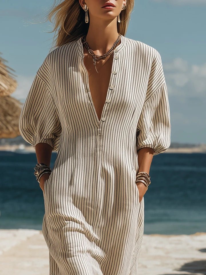 Astrid | Kvinne Striped Button-Down Midi Kjole