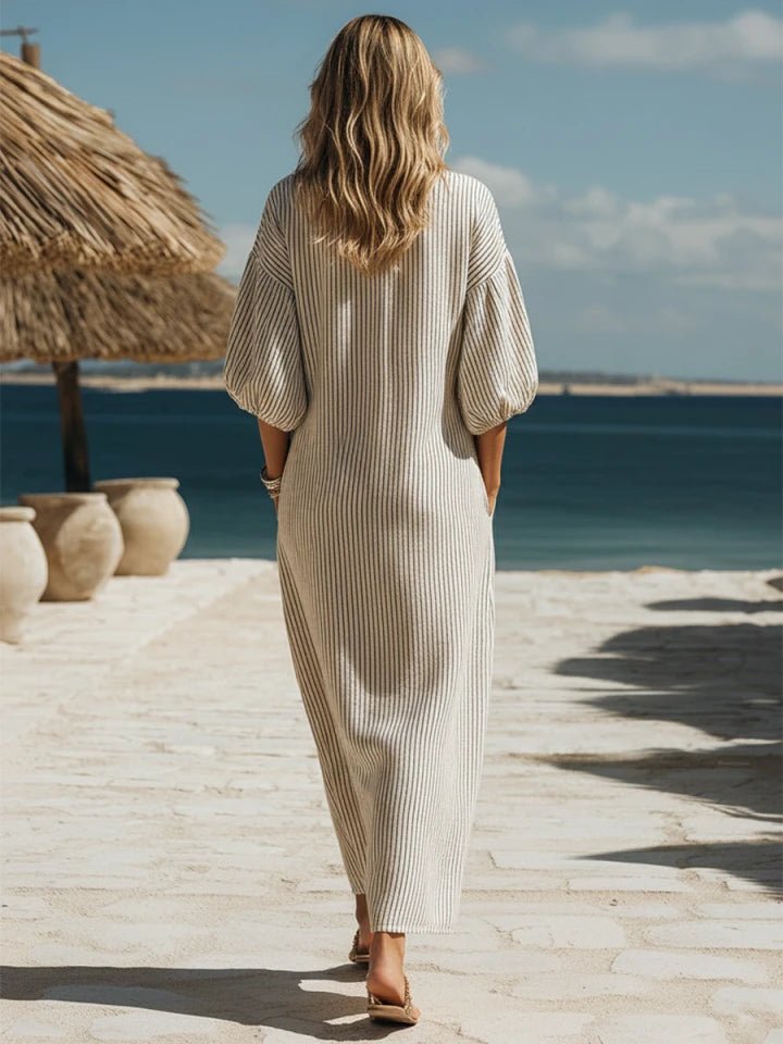Astrid | Kvinne Striped Button-Down Midi Kjole