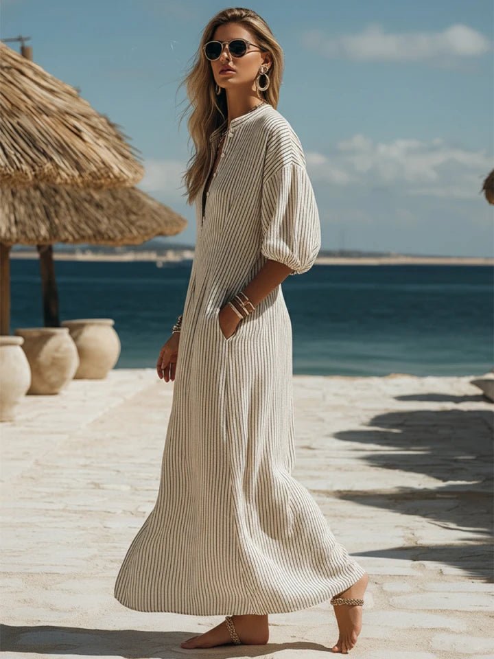 Astrid | Kvinne Striped Button-Down Midi Kjole