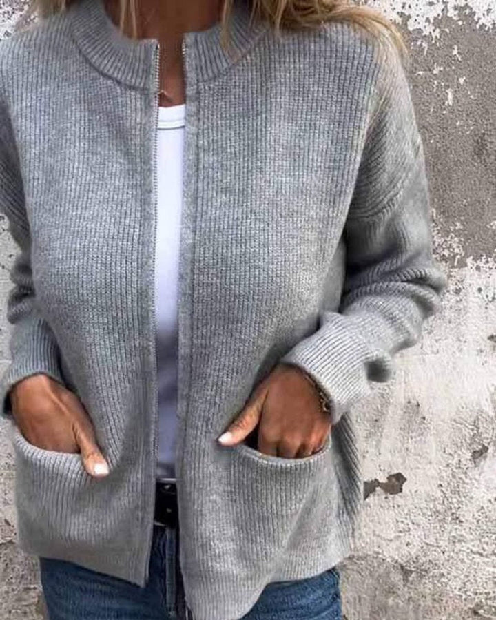 Ida | Dame Strikket Zip Cardigan Avslappet Passform Lommer