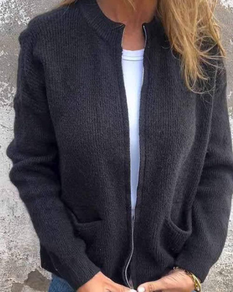 Ida | Dame Strikket Zip Cardigan Avslappet Passform Lommer