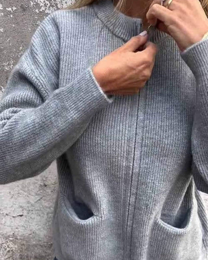 Ida | Dame Strikket Zip Cardigan Avslappet Passform Lommer