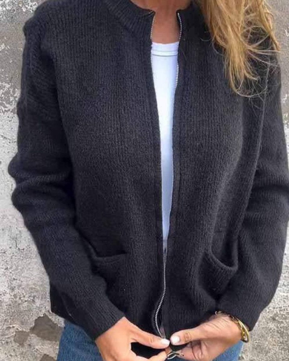 Ida | Dame Strikket Zip Cardigan Avslappet Passform Lommer