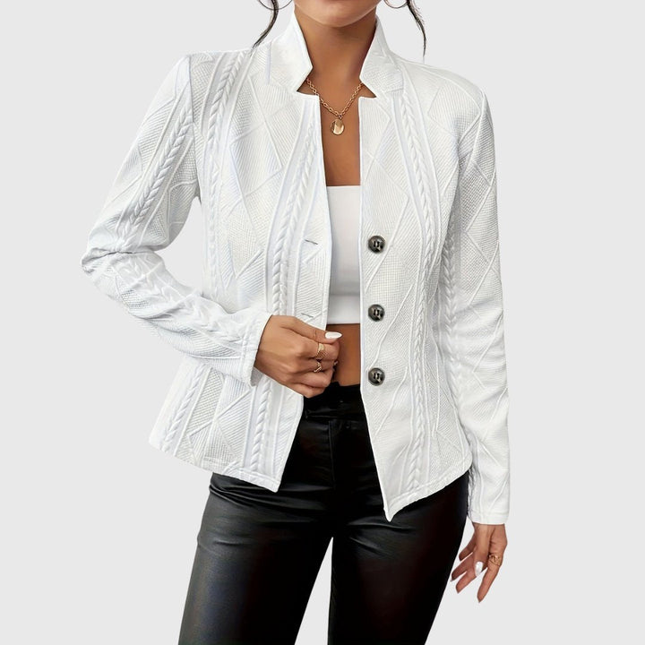 Olivia | Kvinne Strukturerte Kabelstrikk Blazer med Knapplukking