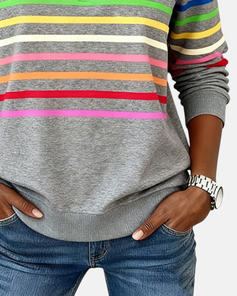 Nora | Dame Sweatshirt med Regnbue Striper og Glidelås