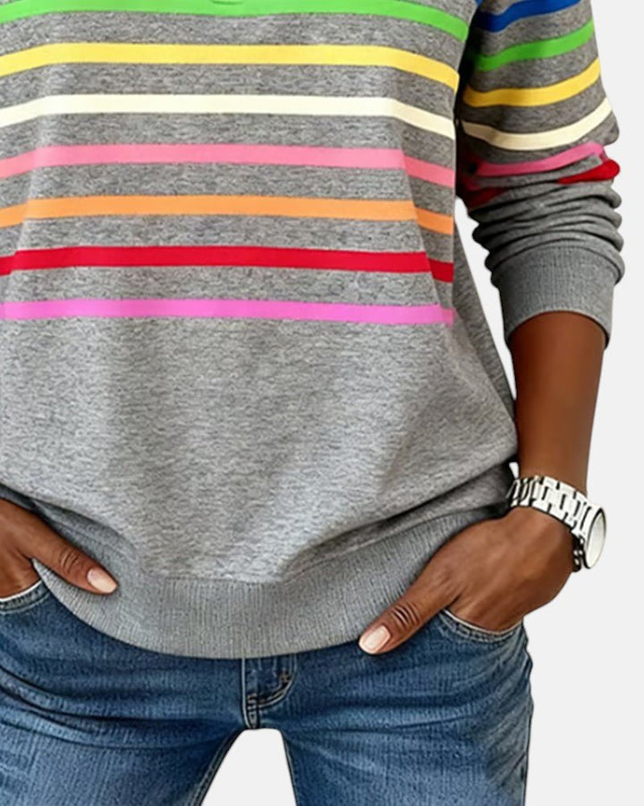 Nora | Dame Sweatshirt med Regnbue Striper og Glidelås